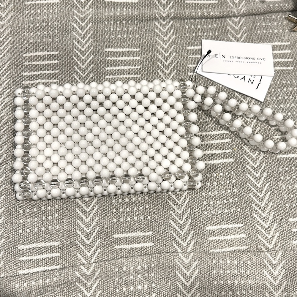 Expressions NYC White Luxury Vegan Beaded Clutch